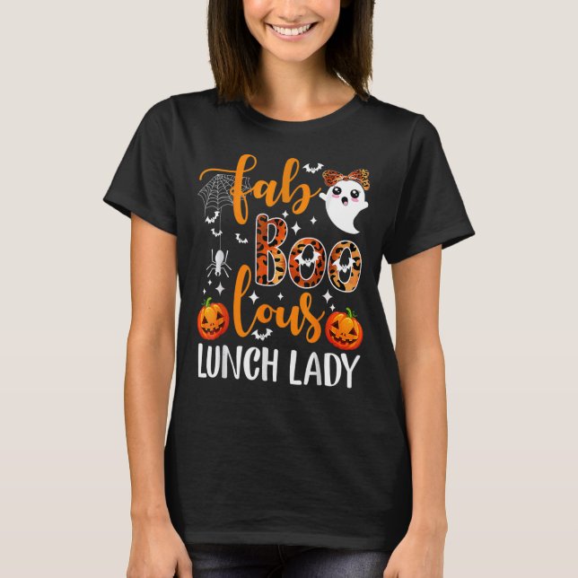 Camiseta Leopard Fab Boo Lous Lunch Lady Team Teacher Spook (Frente)