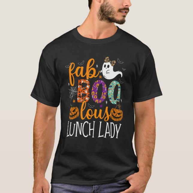 Camiseta Leopard Fab Boo Lous Lunch Lady Team Teacher Spook (Frente)