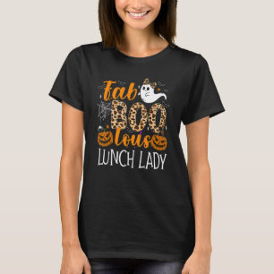 Camiseta Leopard Fab Boo Lunch Lady Team Professora Spook