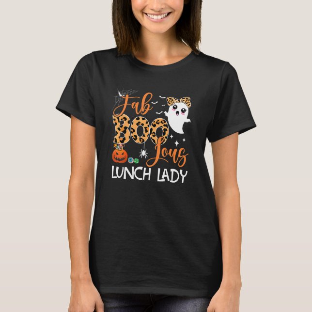 Camiseta Leopard Fab Boo Lunch Lady Team Professora Spook (Frente)