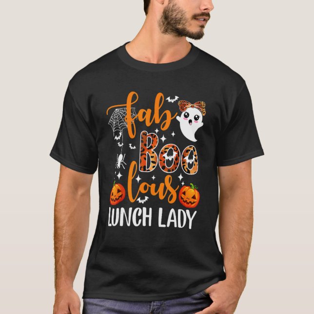Camiseta Leopard Fab Boo Lunch Lady Team Professora Spook (Frente)