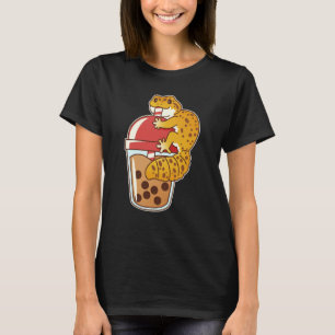 Camiseta Leopard Gecko Bebendo Boba Bubble Tea