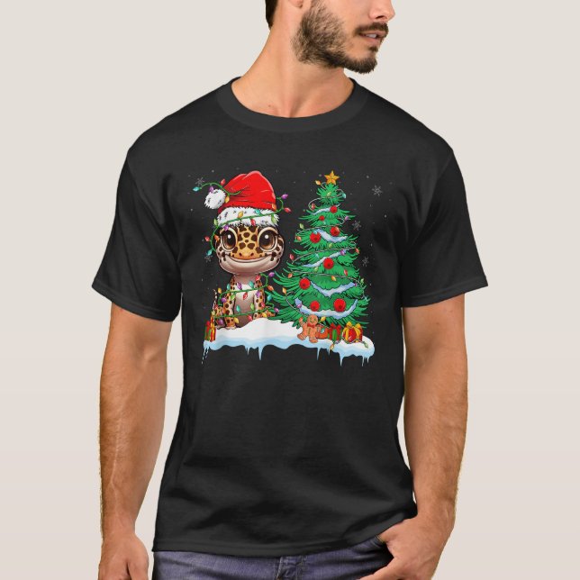 Camiseta Leopard Gecko Funny Gecko Wearing Santa Hat Christ (Frente)