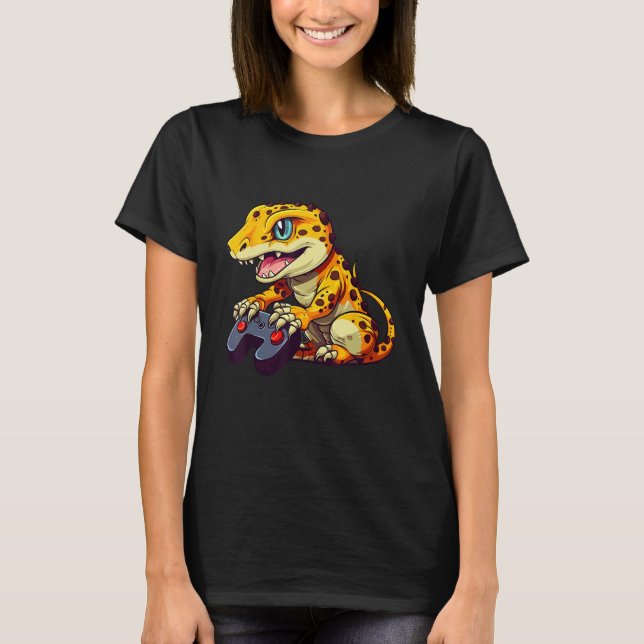Camiseta Leopard Gecko Playing Video Game Lizard & Reptiles (Frente)