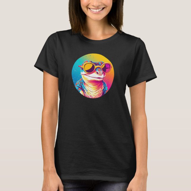 Camiseta Leopard Gecko Reptile Wearing Sunglasses Retro (Frente)