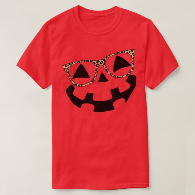 Camiseta Leopard Glasses Jack O Lantern Pumpkin Face Hallow (Frente do Design)