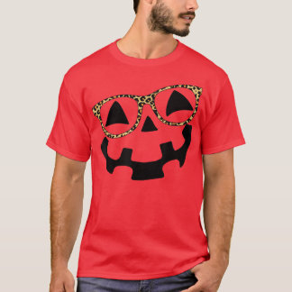 Camiseta Leopard Glasses Jack O Lantern Pumpkin Face Hallow