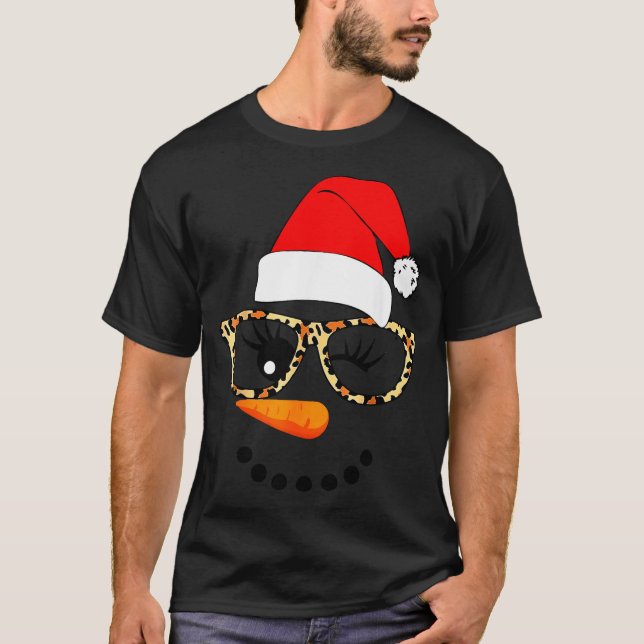 Camiseta Leopard Gles Santa Claus Snowman Face Christmas Co (Frente)