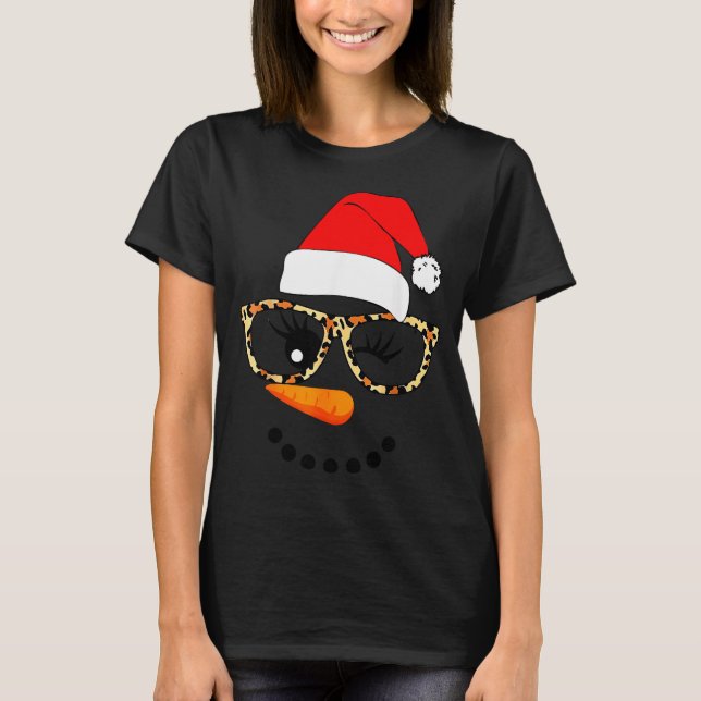Camiseta Leopard Gles Santa Claus Snowman Face Christmas Co (Frente)
