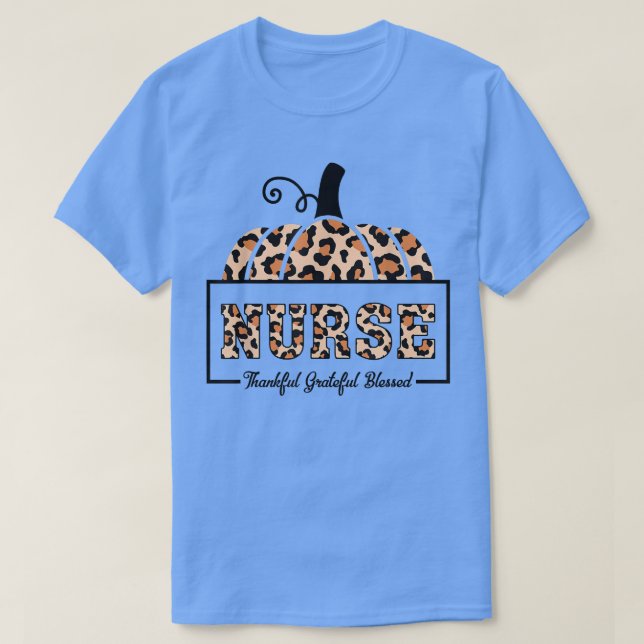 Camiseta Leopard Graças Feliz Abençoado Hallowee de Pumpkin (Frente do Design)