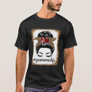 Camiseta Leopard Grammie Life Messaging Bun Bleaches Mãe D