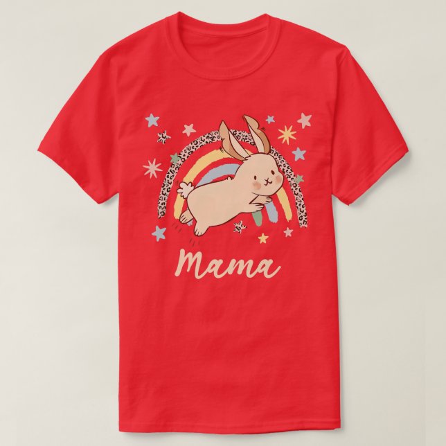 Camiseta Leopard Graphic Rainbow Bunny Mama  (Frente do Design)