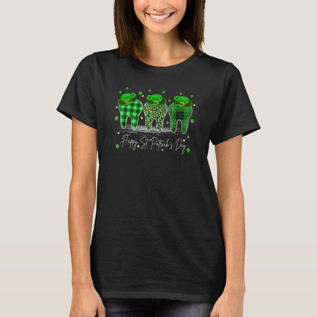 Camiseta Leopard Green Tooth Leprechaun Hat Happy St Patric (Frente)