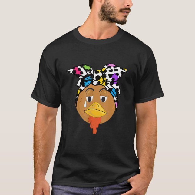 Camiseta Leopard Headband Turkey Face Thankmaking Boys Gir (Frente)