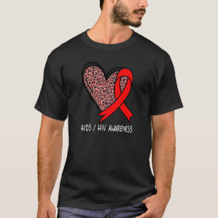 Camiseta Leopard Heart AIDS HIV Sensibilização Fita Vermelh