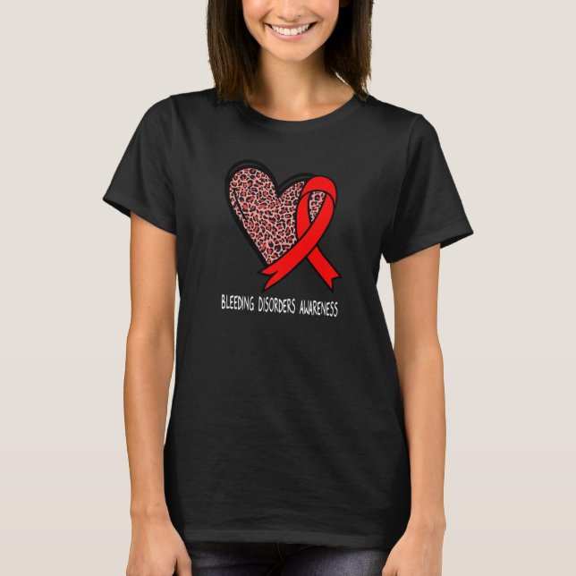 Camiseta Leopard Heart Bleeding Disorders Awareness Red Rib (Frente)