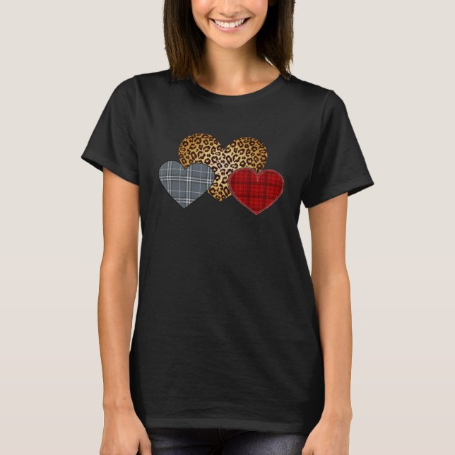 Camiseta Leopard Heart Buffalo Red Black Plaid Heart Valent (Frente)