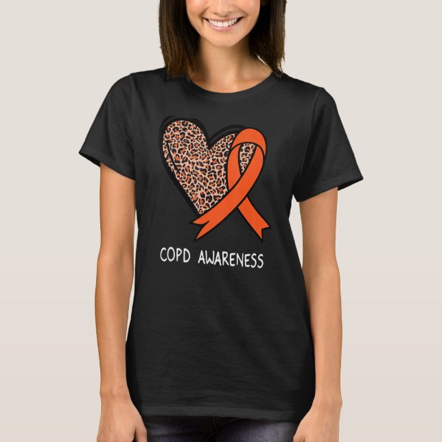Camiseta Leopard Heart COPD Awareness Orange Ribbon (Frente)