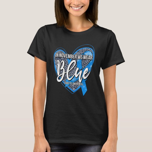 Camiseta Leopard Heart In November We Wear Blue Diabetes Aw (Frente)