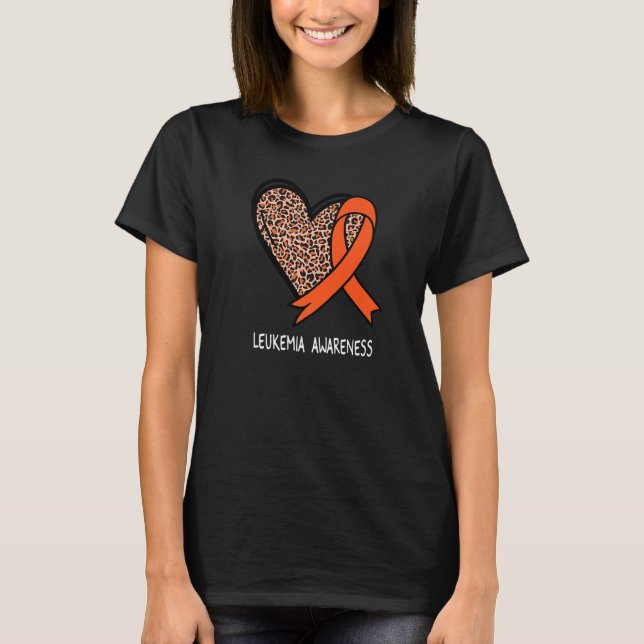 Camiseta Leopard Heart Leukemia Awareness Orange Ribbon (Frente)