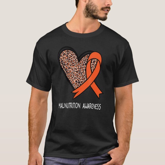 Camiseta Leopard Heart Malnutrition Awareness Orange Ribbon (Frente)