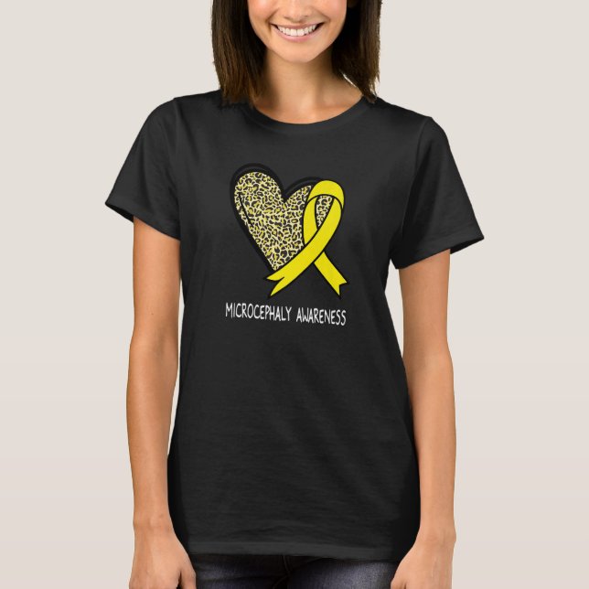 Camiseta Leopard Heart Microcephaly Awareness Yellow Ribbon (Frente)