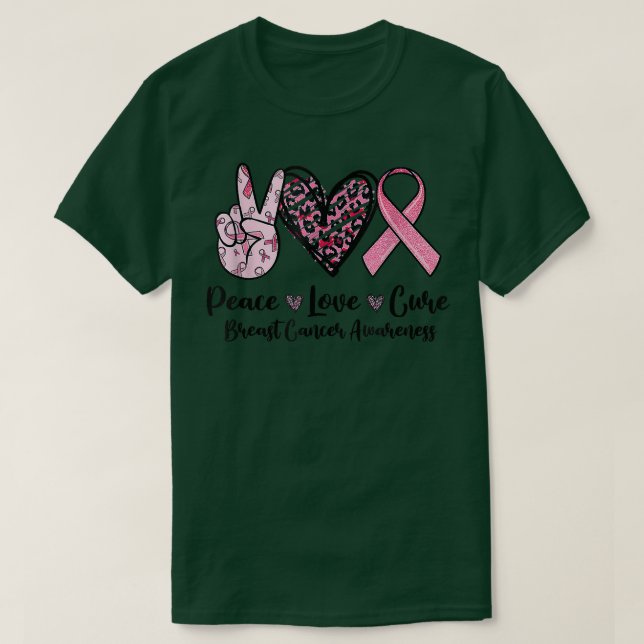 Camiseta Leopard Heart Peace Love Cure Breast Cancer Awaren (Frente do Design)