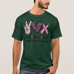 Camiseta Leopard Heart Peace Love Cure Breast Cancer Awaren