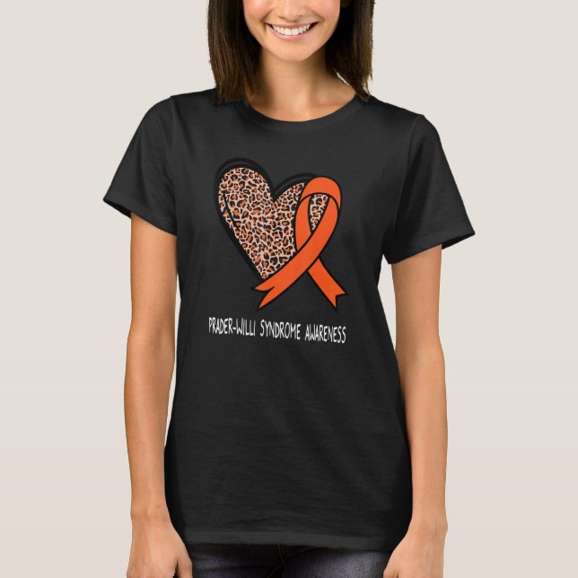 Camiseta Leopard Heart Prader Willi Syndrome Awareness Oran (Frente)