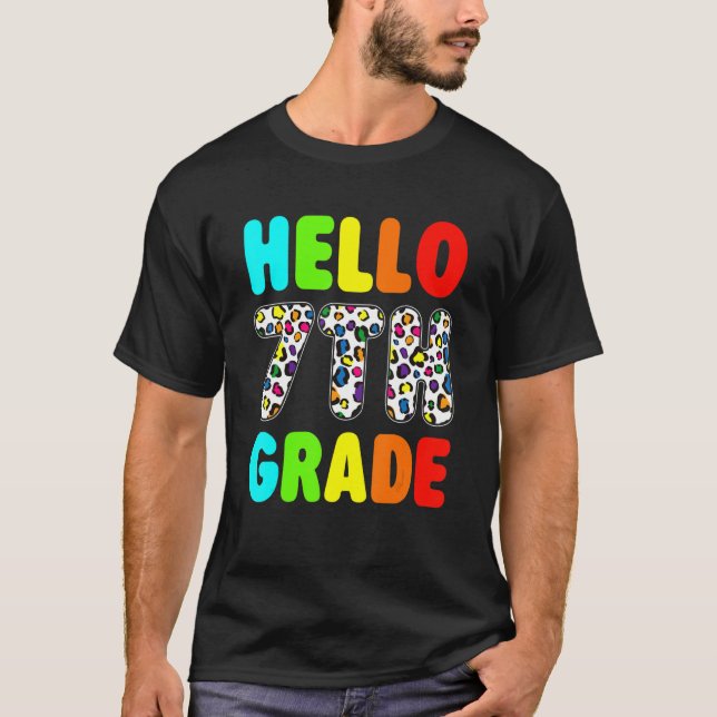 Camiseta Leopard Hello 7th Grade Back To School Cute Design (Frente)