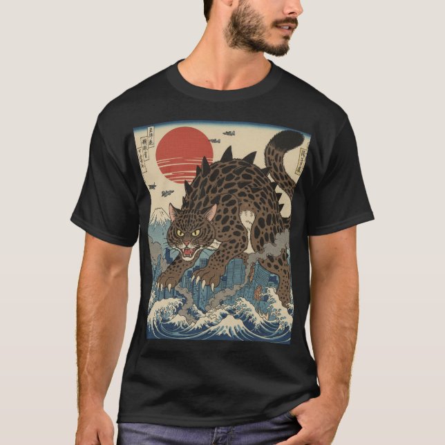 Camiseta Leopard Kaiju Ukiyo-e Wave (Frente)