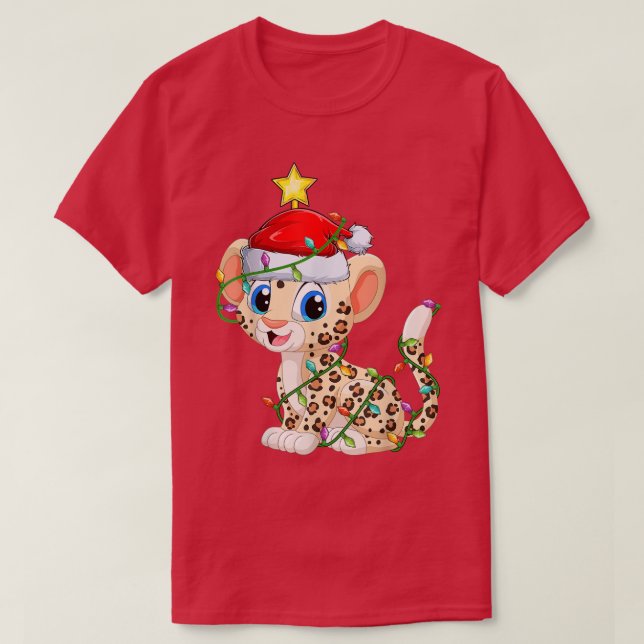 Camiseta Leopard Lighting árvore de Natal correspondente ao (Frente do Design)
