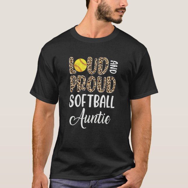 Camiseta Leopard Loud Proud American Softball Auntie Family (Frente)