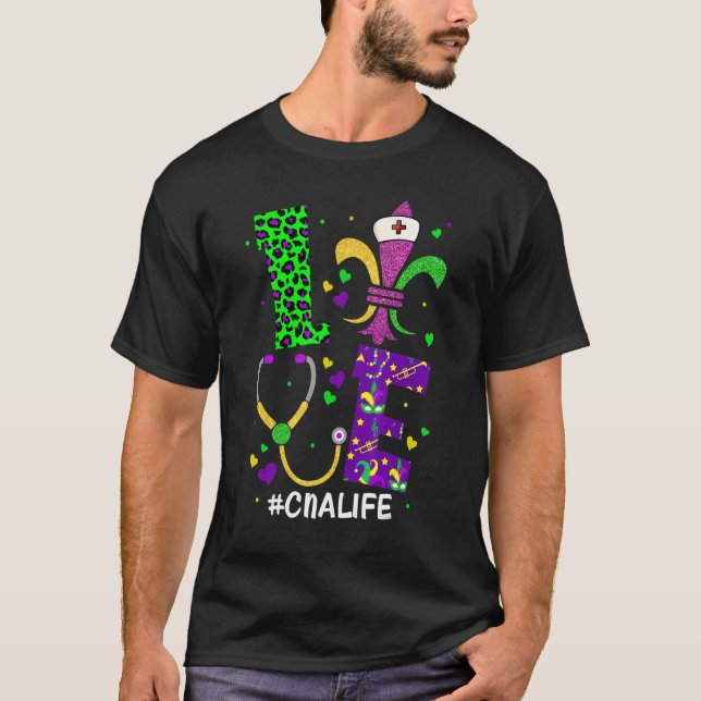 Camiseta Leopard Love CNA Life Scrub Nurse Mardi Gras Women (Frente)