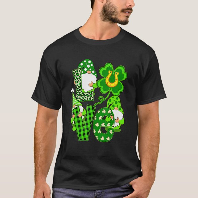 Camiseta Leopard Love Three Gnomes Lucky Shamrock St Patric (Frente)