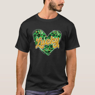 Camiseta Leopard Lucky Shamrock Heart Dia de São Patrício