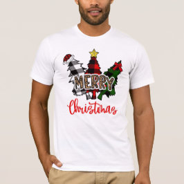 Camiseta Leopard Merry Christmas Tree Buffalo Plaid
