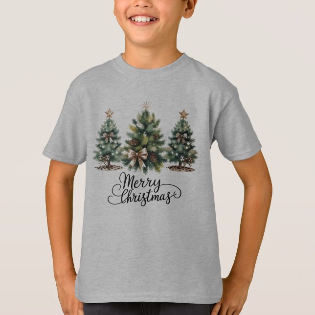 Camiseta Leopard Merry Christmas Tree Coquette Bow Xmas (Frente)