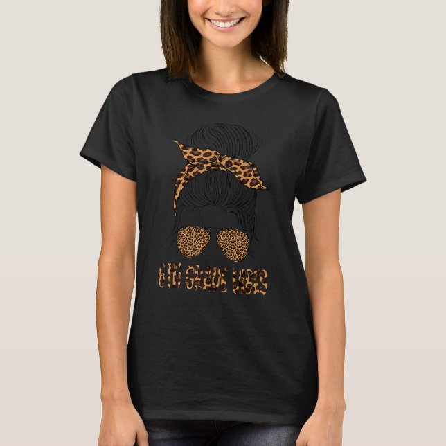Camiseta Leopard Messy Bun Girls 6 Grau Primeiro Dia Sch (Frente)