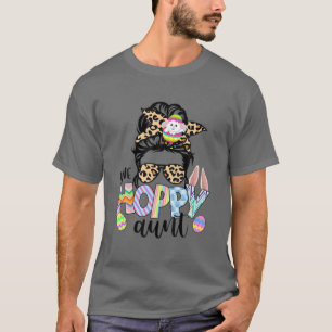 Camiseta Leopard Messy Bun Hair One Hoppy Aunt Happy Easter