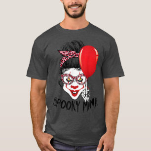 Camiseta Leopard Messy Bun Palhaço Spooky Mamãe Funny Hallo