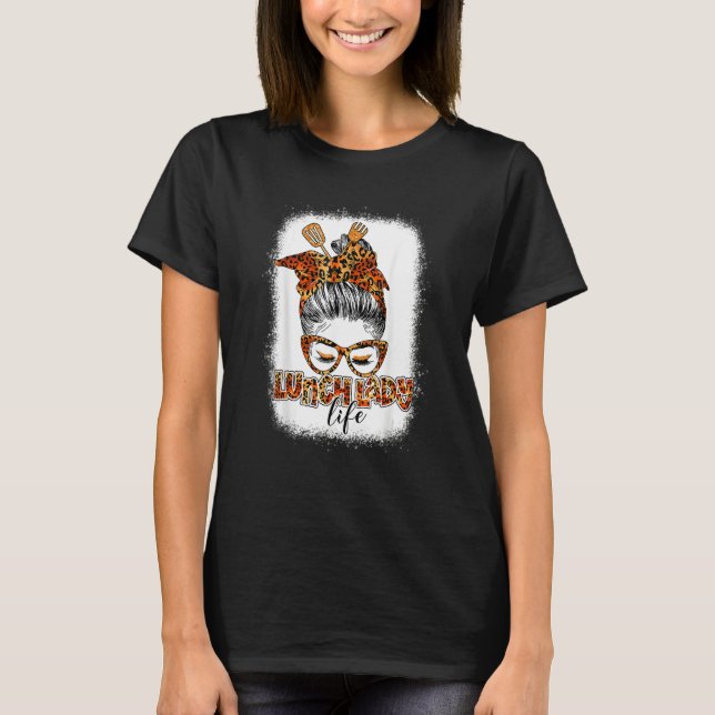 Camiseta Leopard Mesy Bun Lunch Lady Blessed Lunch Lady Tha (Frente)