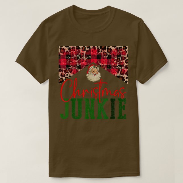 Camiseta Leopard Natal Junkie Santa Claus Feliz Christm (Frente do Design)