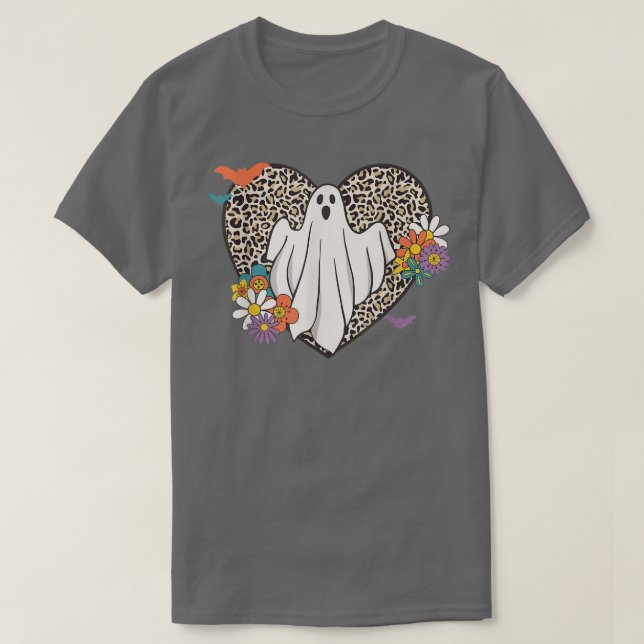 Camiseta Leopard Pattern Heart Ghost Flowers outfit for Hal (Frente do Design)