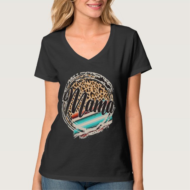Camiseta Leopard Pattern Mama Serape Impressão Cowgirl Rode (Frente)