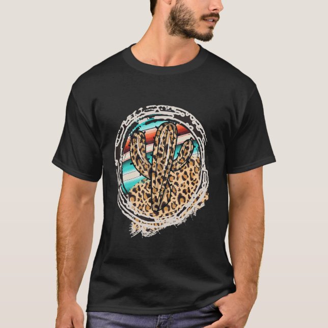 Camiseta Leopard Patterno Cactus Serape Impressão Rodeo (Frente)