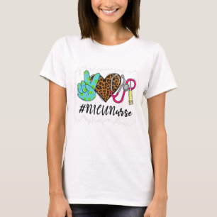 Camiseta Leopard Peace Love NICU Nurse Stethoscope School N