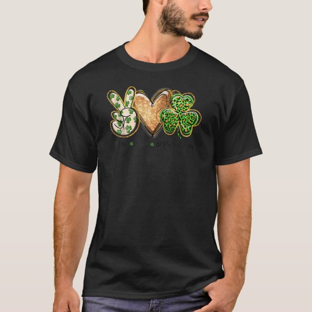 Camiseta Leopard Peace Love Shamrock Irish Saint Patrick (Frente)