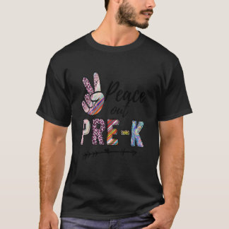 Camiseta Leopard Peace Out Pre K Último Dia Do Verão Escola