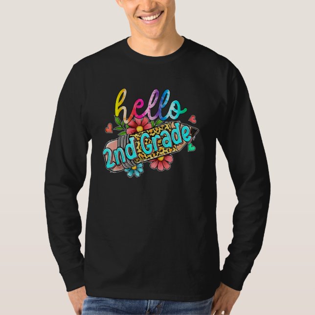 Camiseta Leopard Pencil Hello 2nd Grade Back To School Kids (Frente)